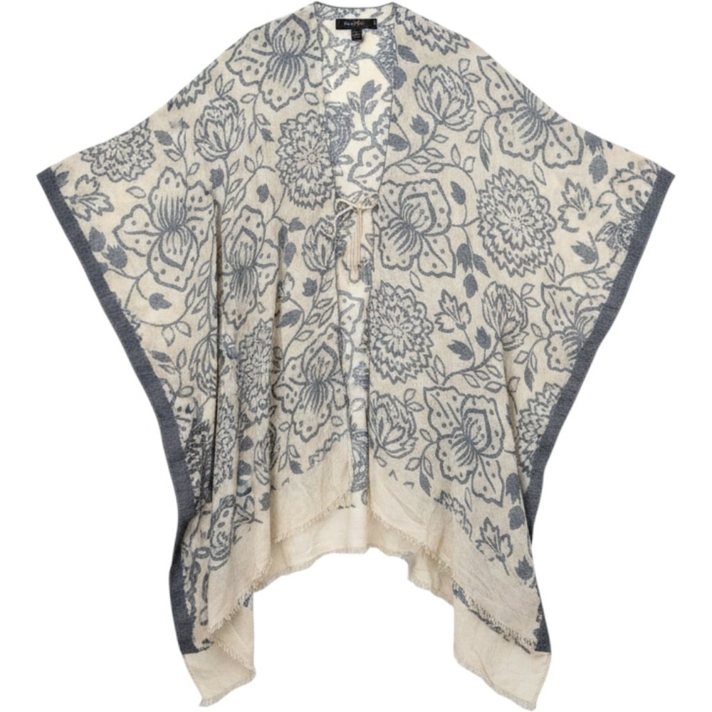Marc New York Blue Floral Kimono Wrap Leather Tassel Tie One Size RN 54163